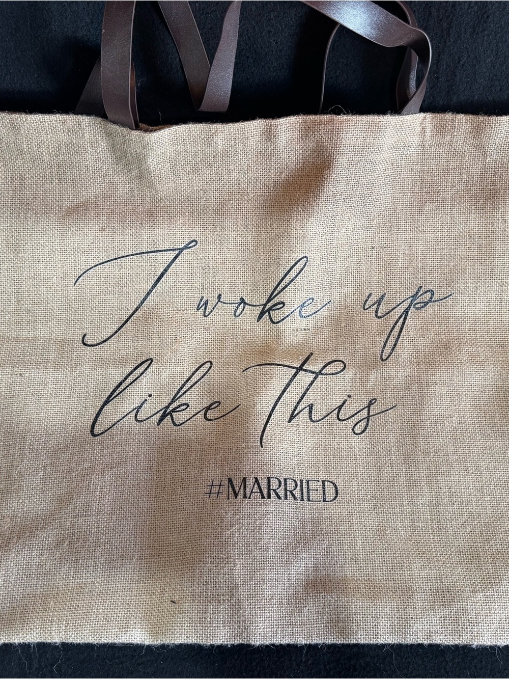 Natural Scripted Jute Tote Bag - "I Woke Up Like This"